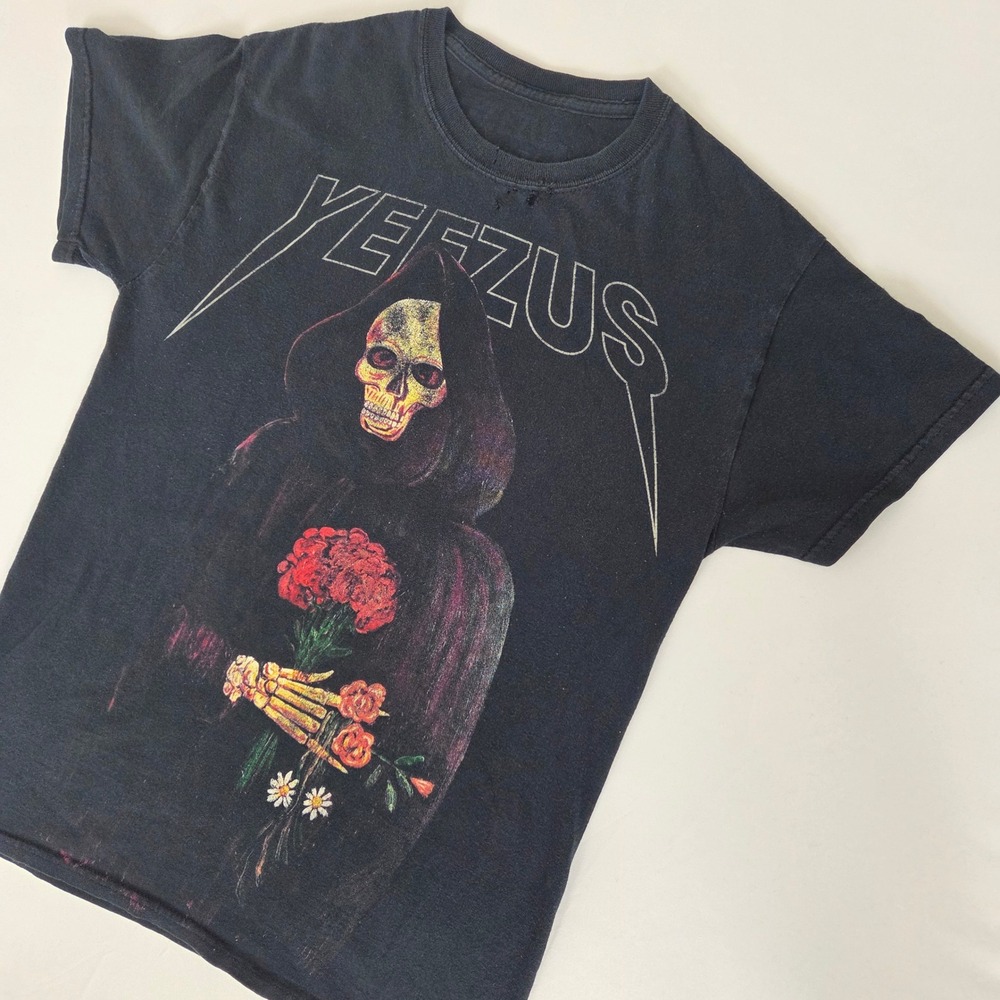 Yeezus Tour T-Shirt Grim Reaper‎ Rose Size S Graphic Black Concert Merch Holes